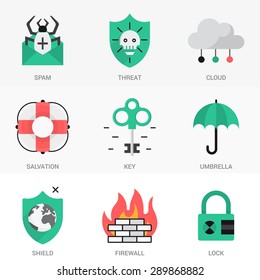Set of vector icons into flat style.Threat and security, Kidnapping and Data Protection. Isolated Objects in a Modern Style for Your Design.