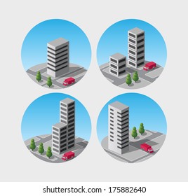 Set of vector icons of isometric on the city
