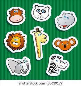 Set of vector icons, jungle animal stickers