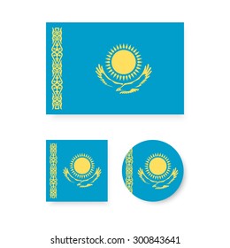 Set of vector icons with Kazakhstan flag