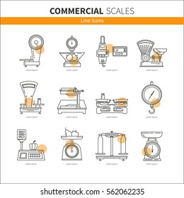 Set of vector icons of kitchen scales. Commercial scales. It can be used in business presentations, as an element banner design, web sites or printed materials.