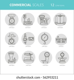 Set of vector icons of kitchen scales. Commercial scales. It can be used in business presentations, as an element banner design, web sites or printed materials.