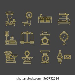 Set of vector icons of kitchen scales. Commercial scales. It can be used in business presentations, as an element banner design, web sites or printed materials.