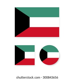 Set of vector icons with Kuwait flag