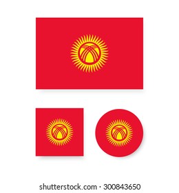 Set of vector icons with Kyrgyzstan flag