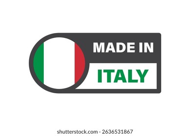 Set of vector icons and labels with “Made in Italy” text and Italian flag design.