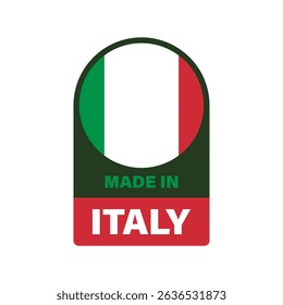 Set of vector icons and labels with “Made in Italy” text and Italian flag design.
