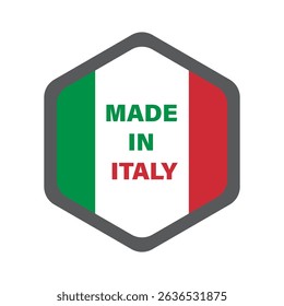 Set of vector icons and labels with “Made in Italy” text and Italian flag design.