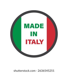 Set of vector icons and labels with “Made in Italy” text and Italian flag design.