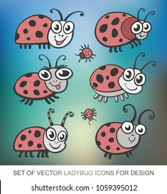 Set of vector icons ladybug. flat illustration for your design