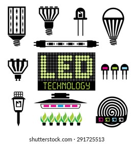 set vector icons of light-emitting and LED equipment