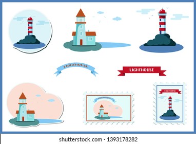 Set of vector icons. Lighthouse.