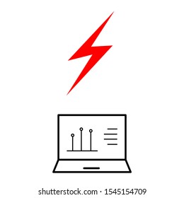 Set of vector icons with lightning and laptop with financial charts