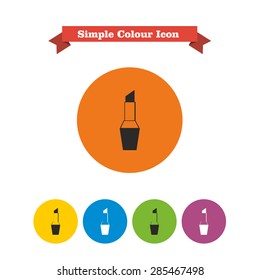 Set of vector icons with lipstick, with text on red ribbon