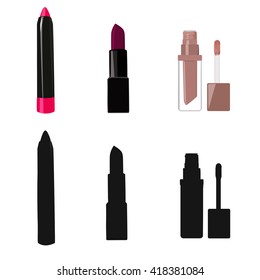 
set of vector icons of lipsticks , each image being edited , you can change the color of lipstick