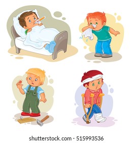 Set of vector icons little boy sick