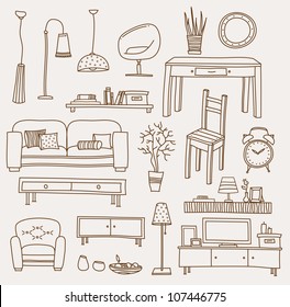 Set of vector icons for living room