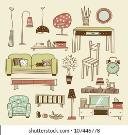 Set of vector icons for living room