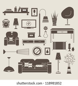 Set of vector icons for living room