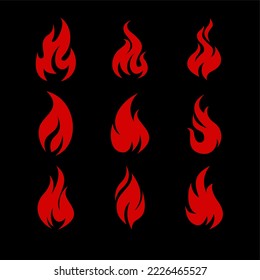 set of vector icons logo fire symbol flame red flat design isolated on white background design elements for danger signs heat, flammable materials, high temperature