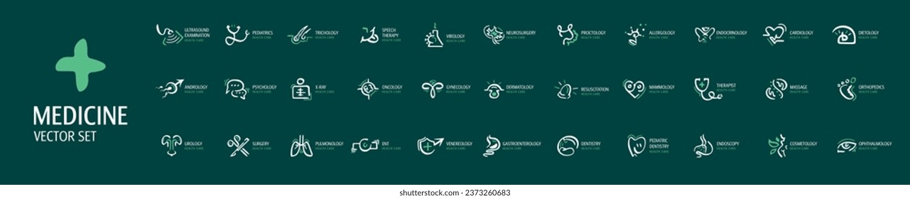 Eine Reihe von Vektorsymbolen und Logos für Medizin und Gesundheit