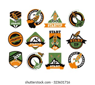 set of vector icons logos rockets on a white background