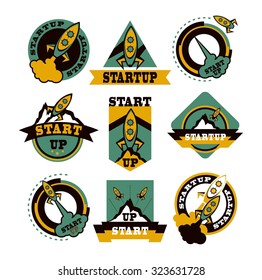 set of vector icons logos rockets on a white background