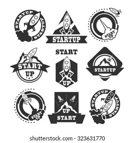 set of vector icons logos rockets on a white background