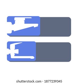 Set of vector icons, logos of water faucets for the kitchen and bathroom. Design element for signboard, nameplate and other use with space for text or inscription. White silhouettes, blue background.