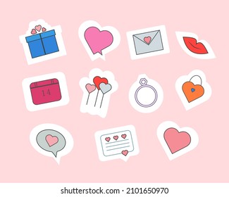 Ensemble d'icônes vectorielles pour l'amour et le mariage.Coeur, Ballon, Cercle, Lettre, Enveloppe, Verrouillage, Boîte, Cadeau. Un ensemble d'icônes pour la Saint-Valentin.