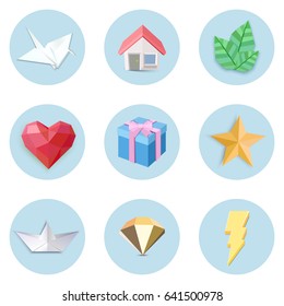 Set of vector icons. low polly illustration