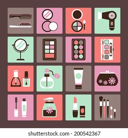 Set of vector icons of makeup and cosmetics