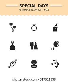 Set of vector icons with making proposal and wedding concepts, isolated on white