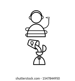 Set of vector icons with man in headphones and man glass and idea sign.