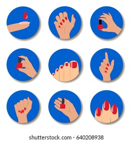 Set of vector icons. Manicure and pedicure.