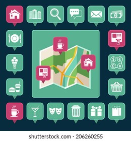 Set of vector icons of map pins 