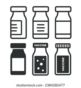 Set of vector icons of medical vials or vaccines. Simple medical icon isolated. vial simple black icon. line drawing of ampoules and inoculation vials.