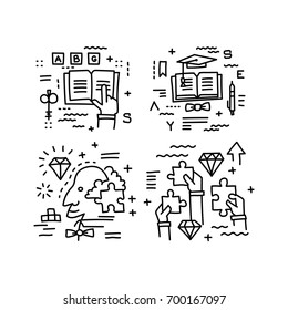 Set Of Vector Icons In Modern, Linear Style With Thin Outline. Science And Education, Critical Thinking, And Logical Reasoning