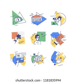 Set of vector icons in modern style, social network, internet and web technologies