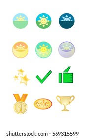 Set Of Vector Icons: Morning, Afternoon And Evening. Set Of Vector Icons - Victory And Success