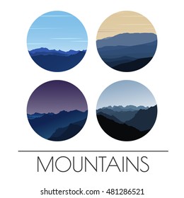 Set of vector icons - mountains landscape. Illustration of smoky mountains.