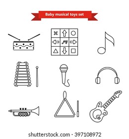 Set of vector icons of musical instrumen. Vector illustration in a line style. Collection  vector elements for web design, mobile applications, design flyers, discounts and advertising