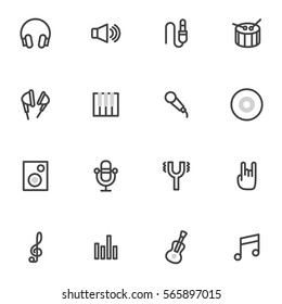set of vector icons of musical instruments, microphone, records and discs, rock and pop Music and light background.