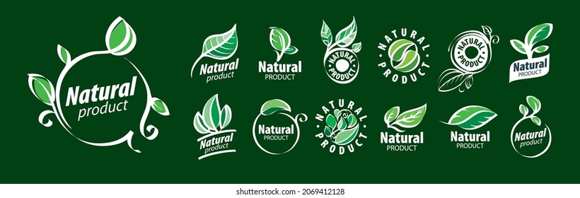 Set of vector icons Natural product on a green background
