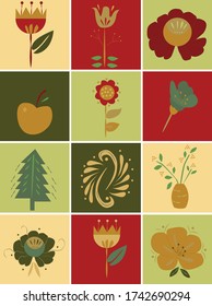  conjunto de iconos vectoriales de la ilustración étnica de la naturaleza