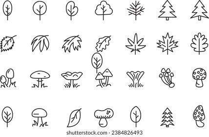 Set of vector icons of nature, spring, autumn