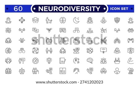 A set of vector icons Neurodiversity representing workplace inclusion, equity, diversity, and human rights, created in outline icon.
