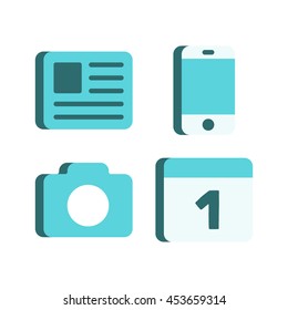 Set of vector icons: newspaper, smartphone, camera, calendar. 