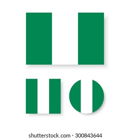 Set of vector icons with Nigeria flag