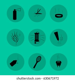 Set of vector icons on a green background. Remedies for mosquitoes.